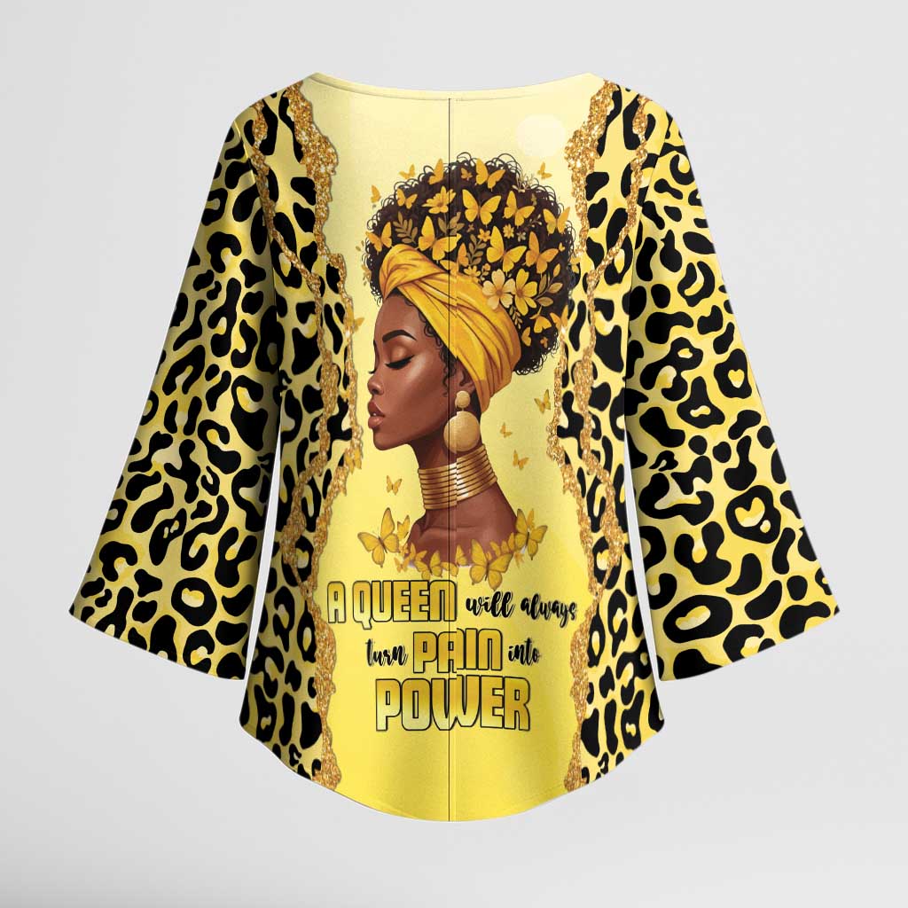 Black Her Story Kimono Sleeve Blouse A Queen Turns Pain Into Power - Wonder Print Shop