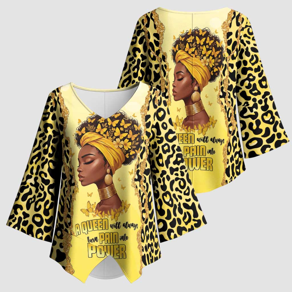 Black Her Story Kimono Sleeve Blouse A Queen Turns Pain Into Power - Wonder Print Shop