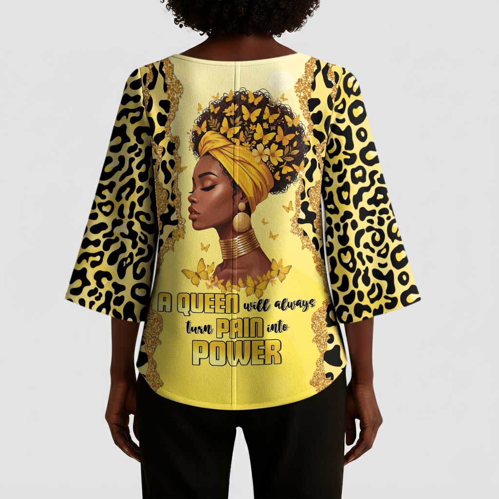 Black Her Story Kimono Sleeve Blouse A Queen Turns Pain Into Power - Wonder Print Shop