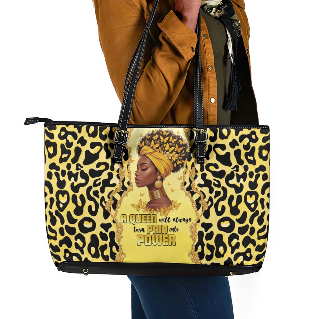 Black Her Story Leather Tote Bag A Queen Turns Pain Into Power - Wonder Print Shop