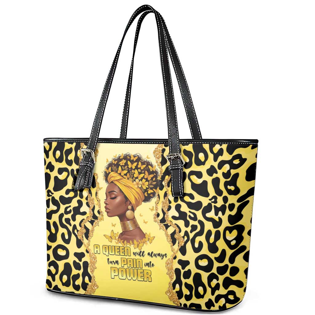 Black Her Story Leather Tote Bag A Queen Turns Pain Into Power - Wonder Print Shop