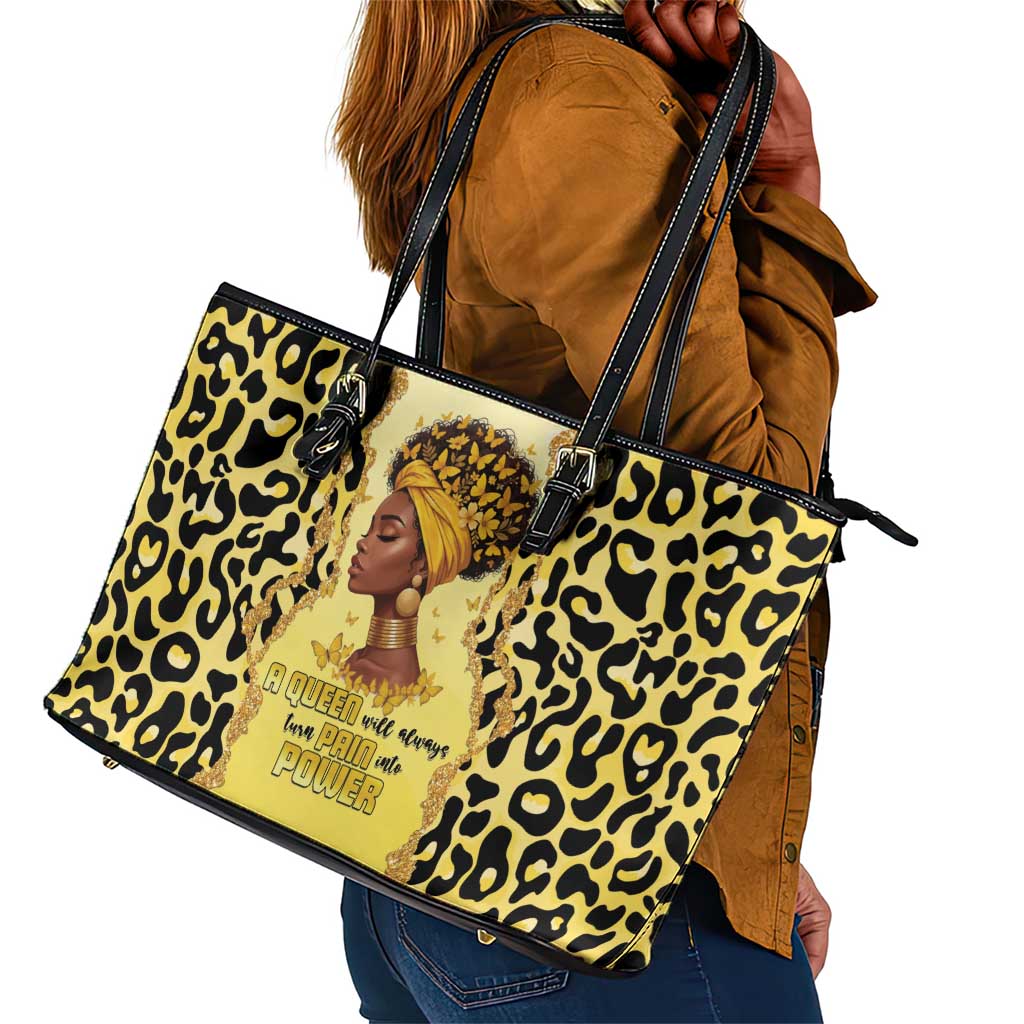 Black Her Story Leather Tote Bag A Queen Turns Pain Into Power - Wonder Print Shop
