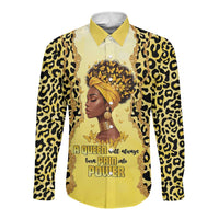 Black Her Story Long Sleeve Button Shirt A Queen Turns Pain Into Power - Wonder Print Shop