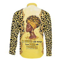 Black Her Story Long Sleeve Button Shirt A Queen Turns Pain Into Power - Wonder Print Shop