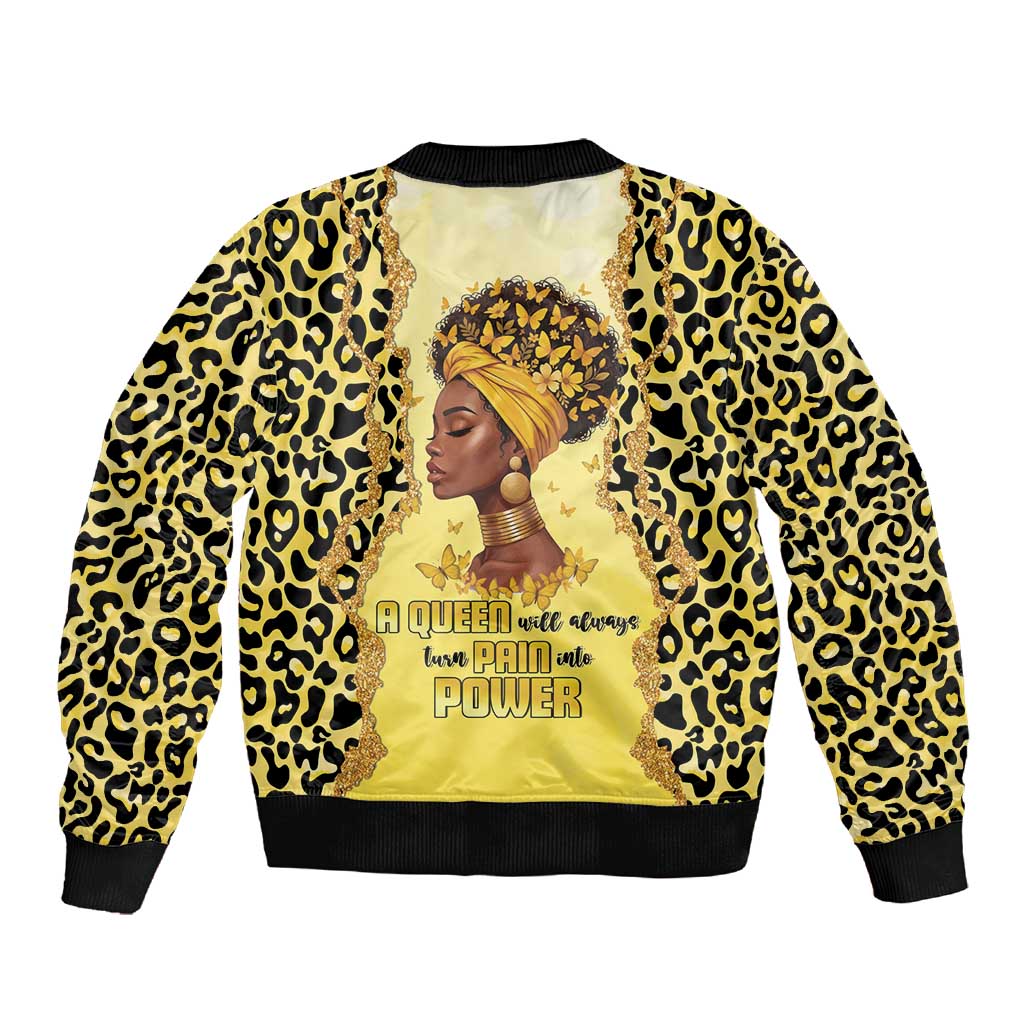 Black Her Story Sleeve Zip Bomber Jacket A Queen Turns Pain Into Power - Wonder Print Shop