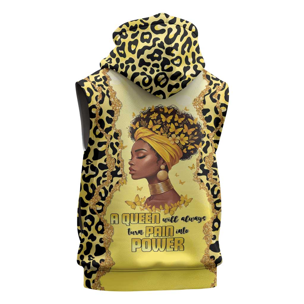 Black Her Story Sleeveless Hoodie A Queen Turns Pain Into Power - Wonder Print Shop