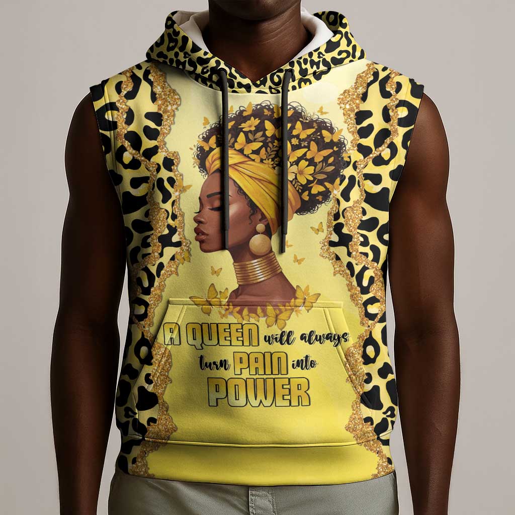 Black Her Story Sleeveless Hoodie A Queen Turns Pain Into Power - Wonder Print Shop