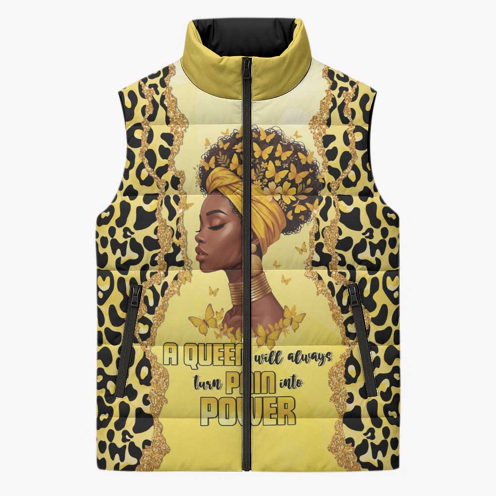 Black Her Story Sleeveless Puffer Jacket A Queen Turns Pain Into Power - Wonder Print Shop