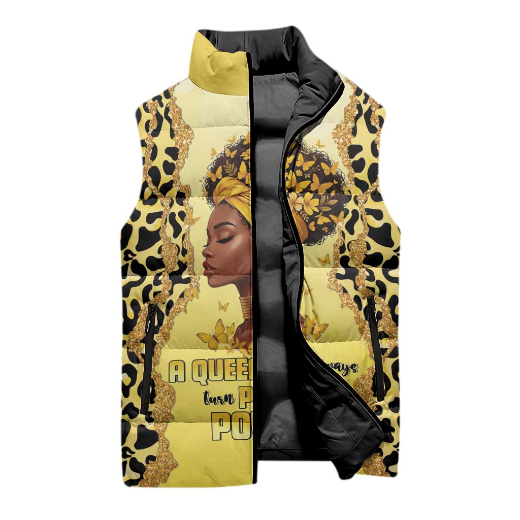 Black Her Story Sleeveless Puffer Jacket A Queen Turns Pain Into Power - Wonder Print Shop