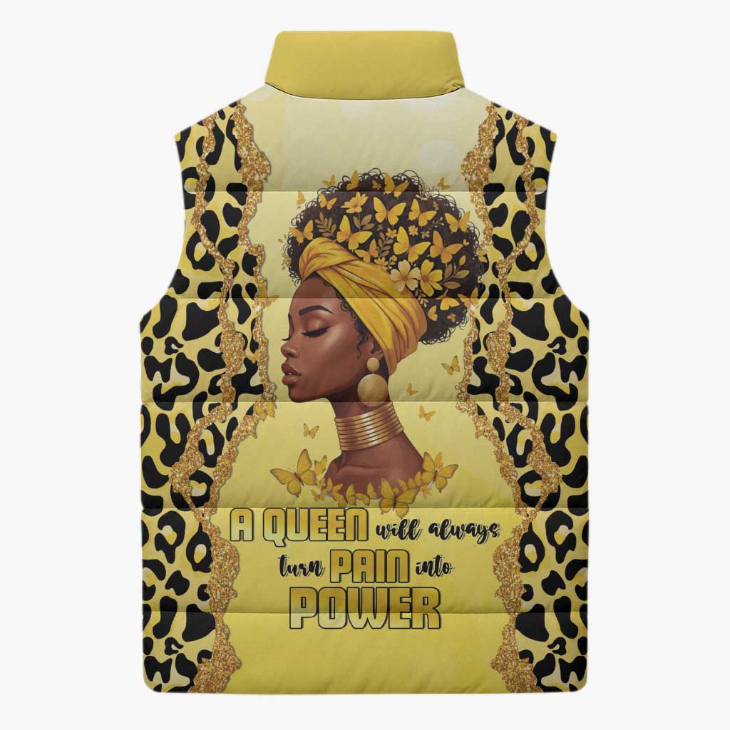Black Her Story Sleeveless Puffer Jacket A Queen Turns Pain Into Power - Wonder Print Shop