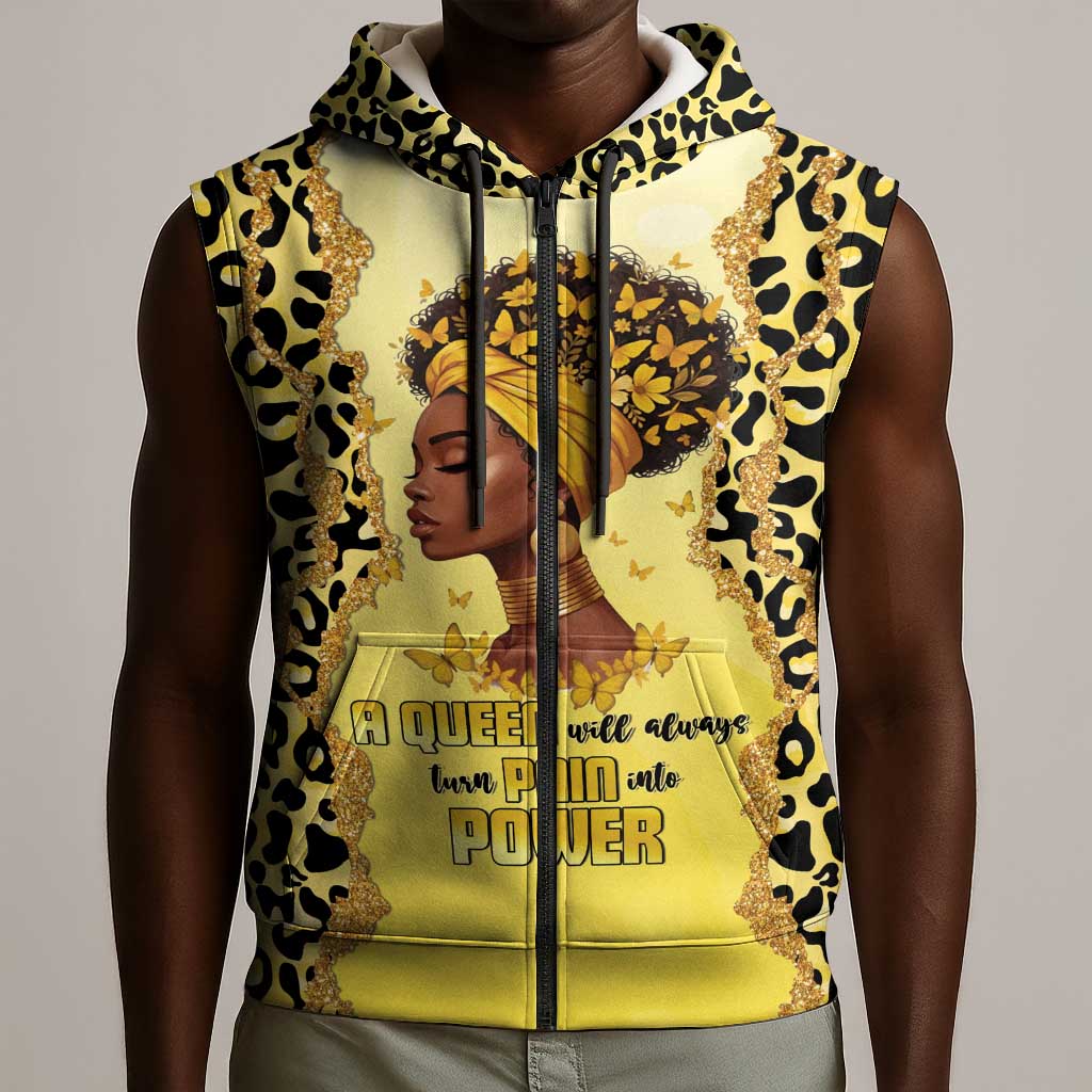 Black Her Story Sleeveless Zip Hoodie A Queen Turns Pain Into Power - Wonder Print Shop