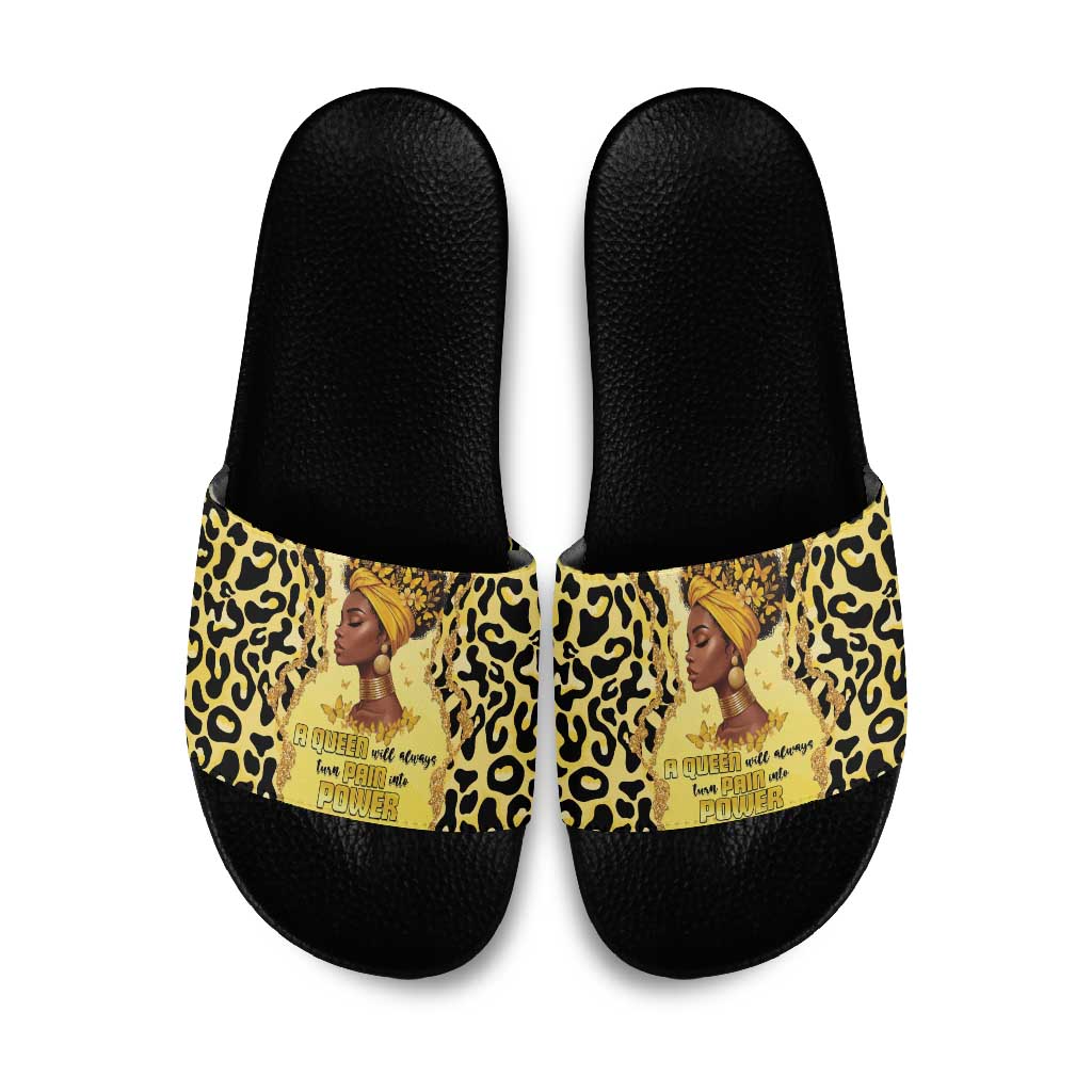 Black Her Story Slide Sandals A Queen Turns Pain Into Power - Wonder Print Shop
