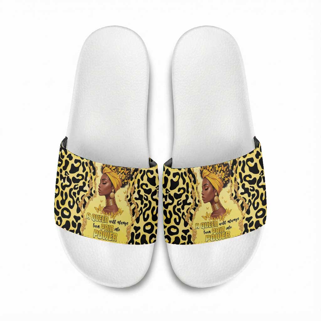 Black Her Story Slide Sandals A Queen Turns Pain Into Power - Wonder Print Shop