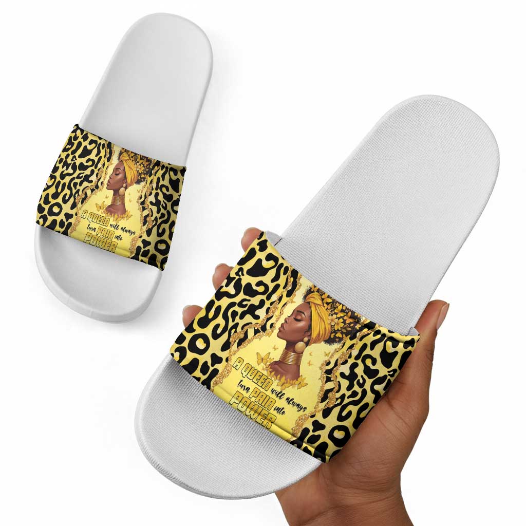 Black Her Story Slide Sandals A Queen Turns Pain Into Power - Wonder Print Shop
