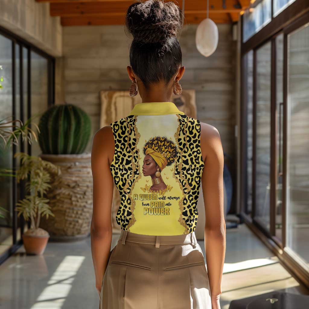 Black Her Story Women Sleeveless Polo Shirt A Queen Turns Pain Into Power - Wonder Print Shop