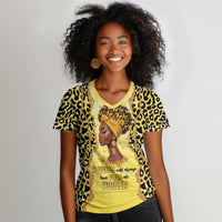 Black Her Story Women V-Neck T-Shirt A Queen Turns Pain Into Power - Wonder Print Shop