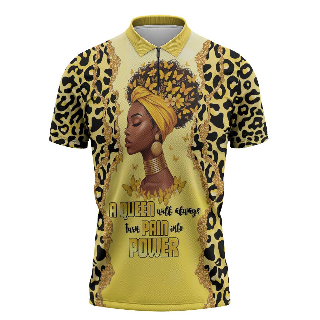 Black Her Story Zipper Polo Shirt A Queen Turns Pain Into Power - Wonder Print Shop