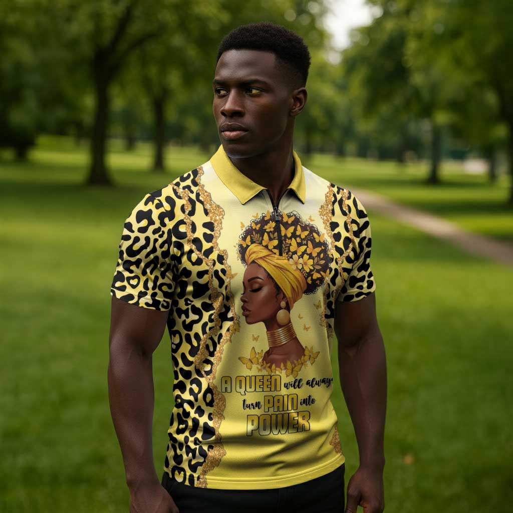 Black Her Story Zipper Polo Shirt A Queen Turns Pain Into Power - Wonder Print Shop