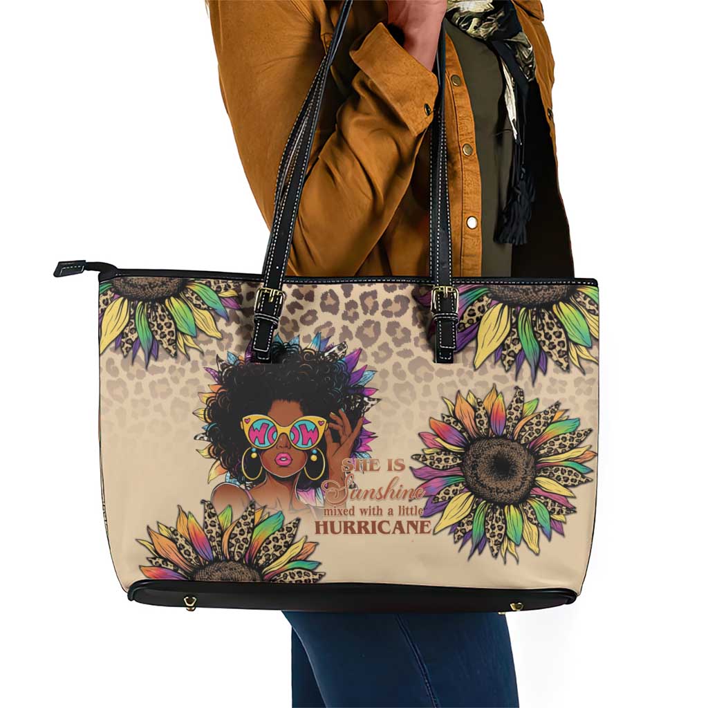 Black Her Story Sunshine Hurricane Leather Tote Bag Empowered Black Woman - Wonder Print Shop