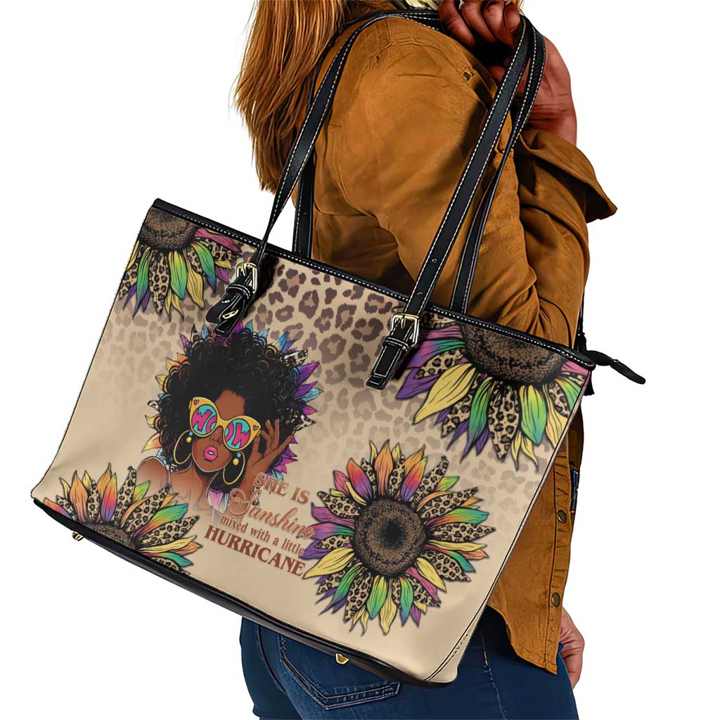 Black Her Story Sunshine Hurricane Leather Tote Bag Empowered Black Woman - Wonder Print Shop