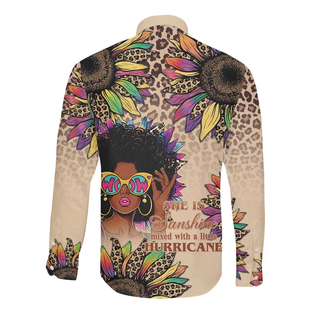 Black Her Story Sunshine Hurricane Long Sleeve Button Shirt Empowered Black Woman - Wonder Print Shop