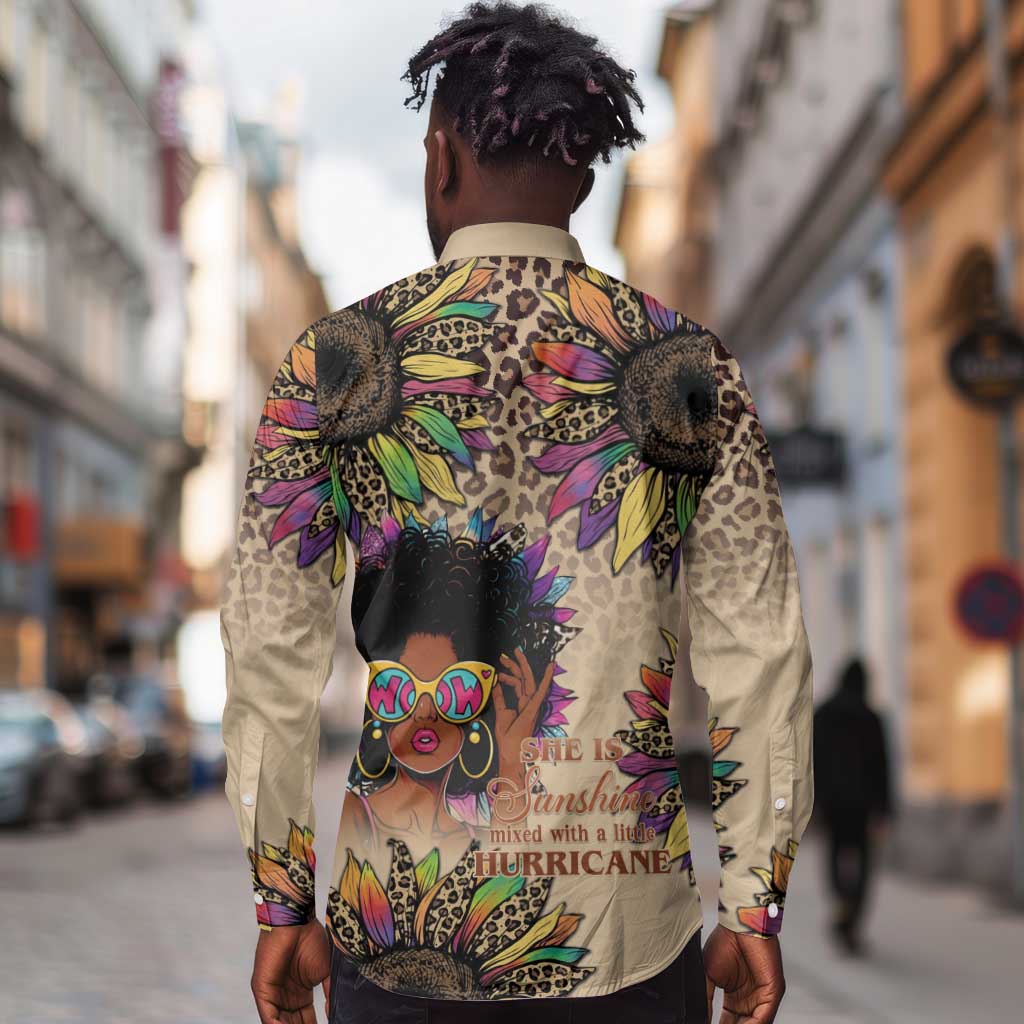 Black Her Story Sunshine Hurricane Long Sleeve Button Shirt Empowered Black Woman - Wonder Print Shop