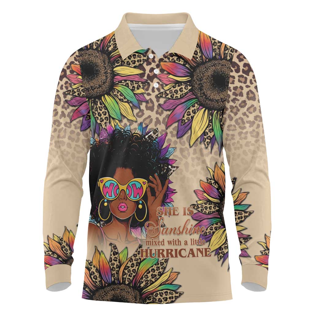 Black Her Story Sunshine Hurricane Long Sleeve Polo Shirt Empowered Black Woman - Wonder Print Shop