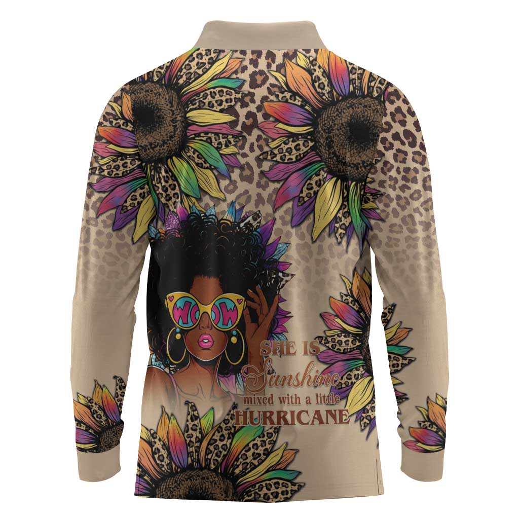 Black Her Story Sunshine Hurricane Long Sleeve Polo Shirt Empowered Black Woman - Wonder Print Shop