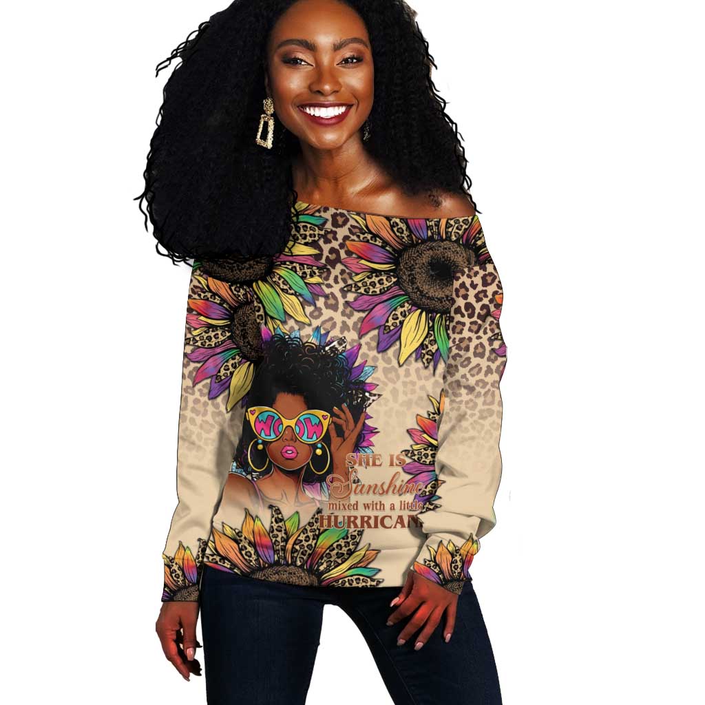 Black Her Story Sunshine Hurricane Off Shoulder Sweater Empowered Black Woman - Wonder Print Shop