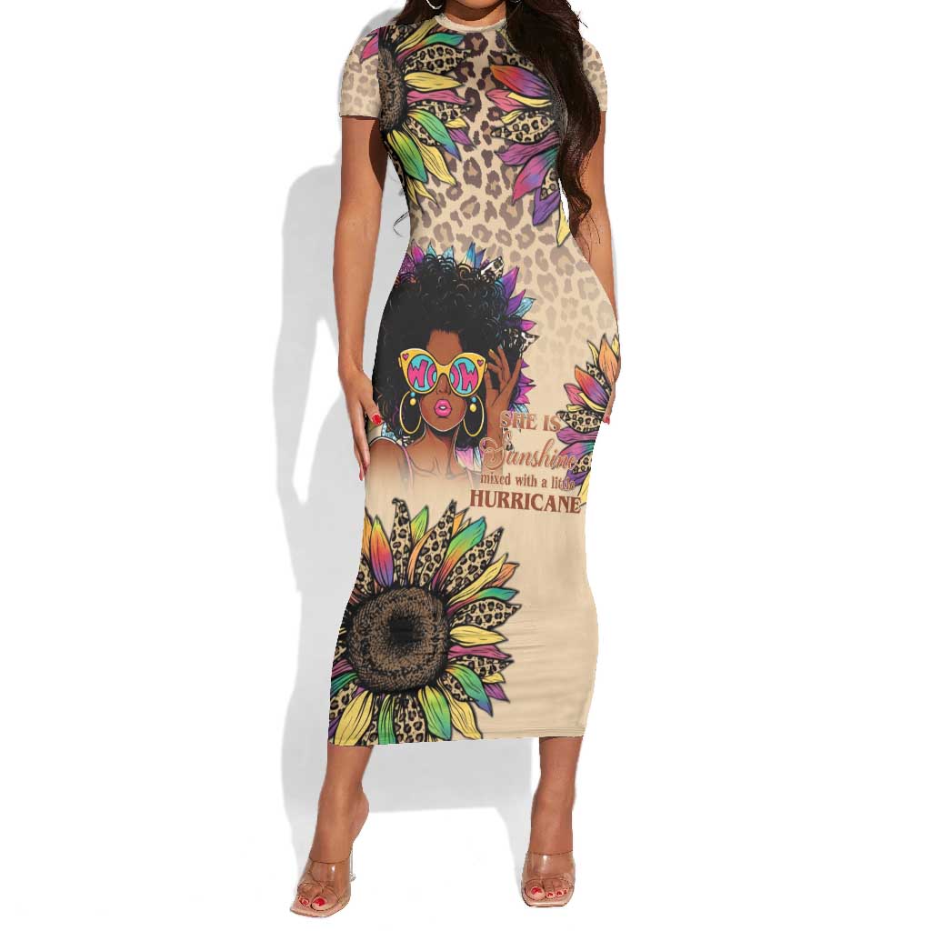 Black Her Story Sunshine Hurricane Short Sleeve Bodycon Dress Empowered Black Woman - Wonder Print Shop