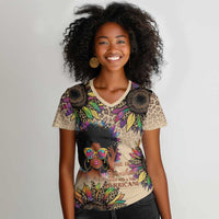 Black Her Story Sunshine Hurricane Women V-Neck T-Shirt Empowered Black Woman - Wonder Print Shop