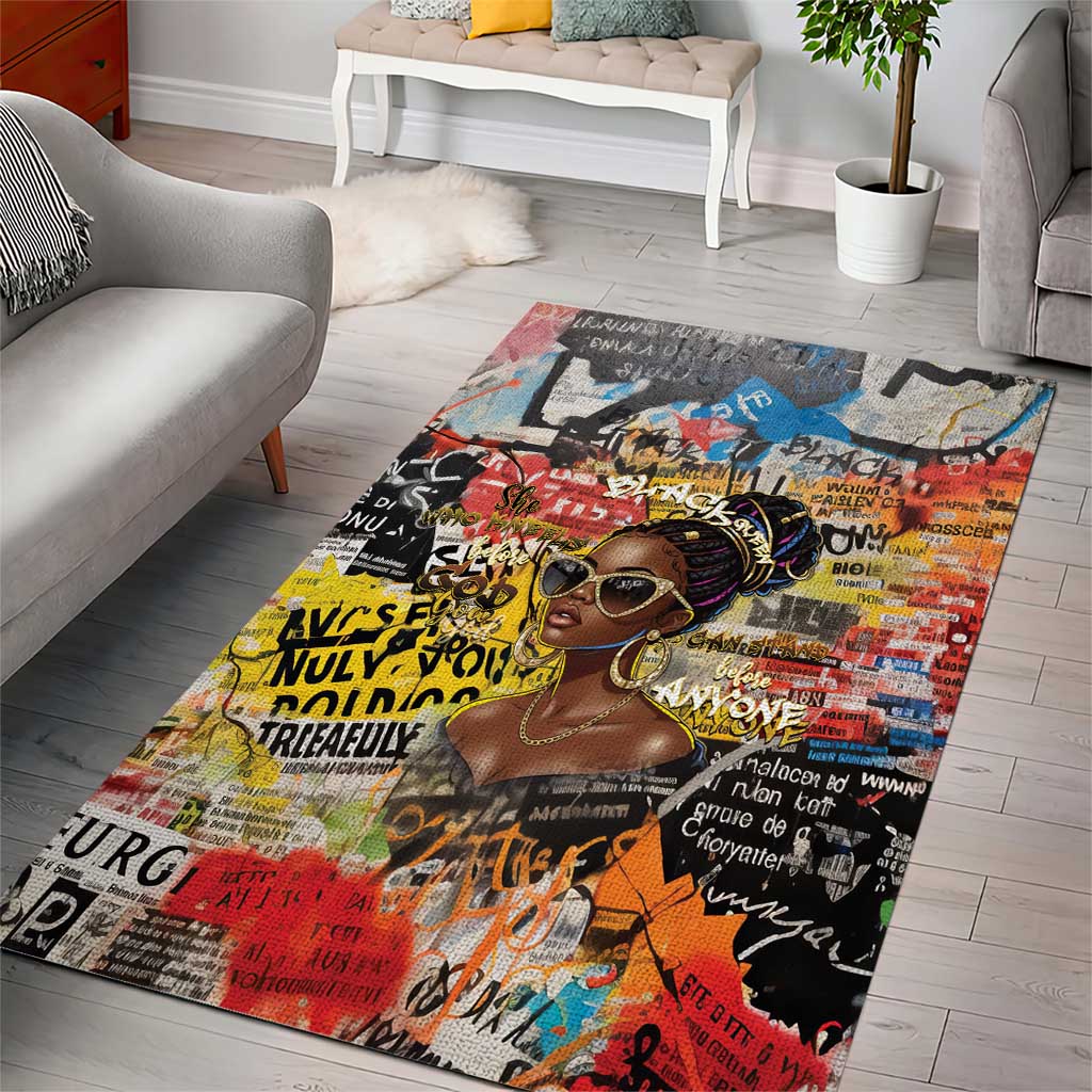Black Her Story Graffiti Queen Area Rug Black Woman Empowerment - Wonder Print Shop