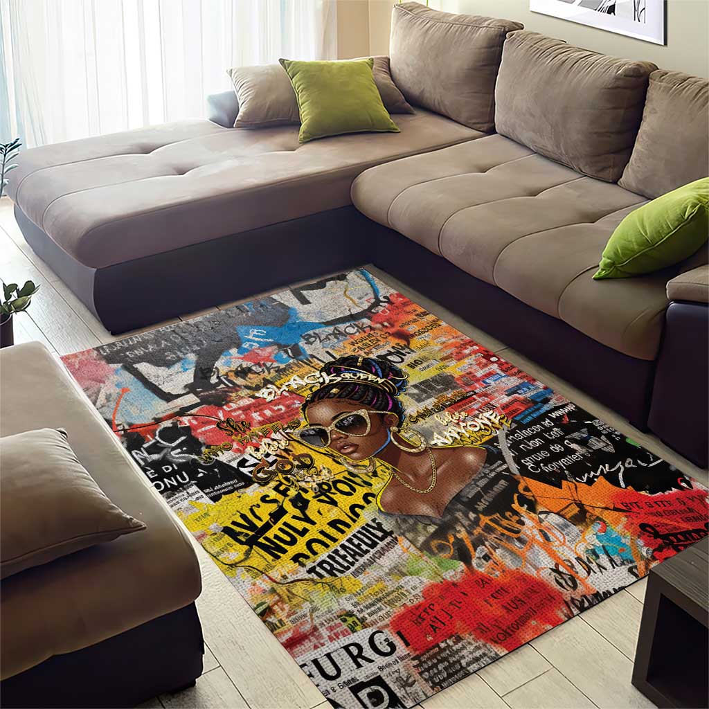 Black Her Story Graffiti Queen Area Rug Black Woman Empowerment - Wonder Print Shop