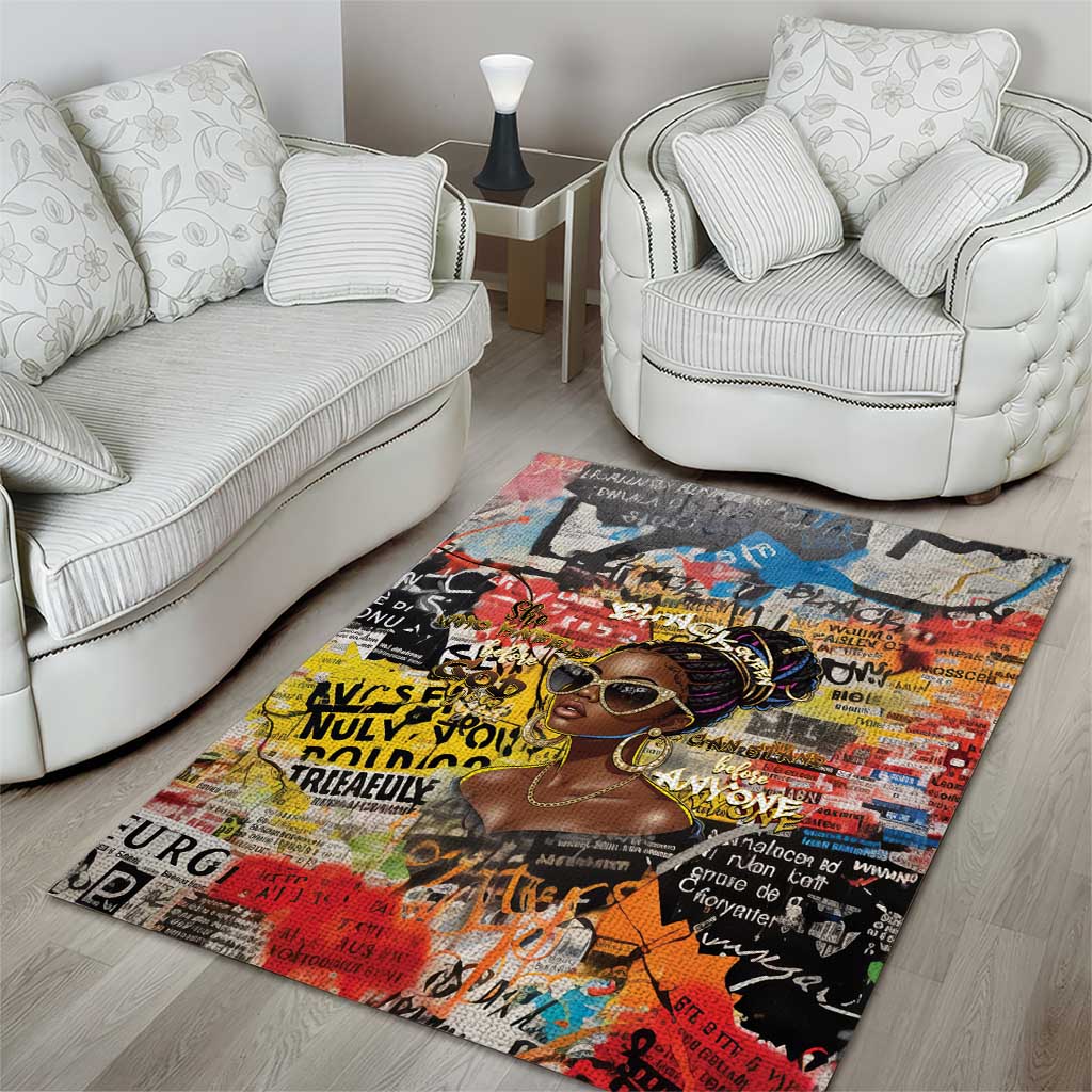 Black Her Story Graffiti Queen Area Rug Black Woman Empowerment - Wonder Print Shop