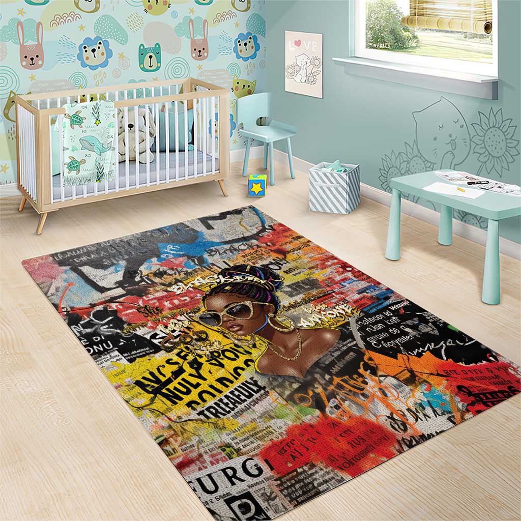 Black Her Story Graffiti Queen Area Rug Black Woman Empowerment - Wonder Print Shop