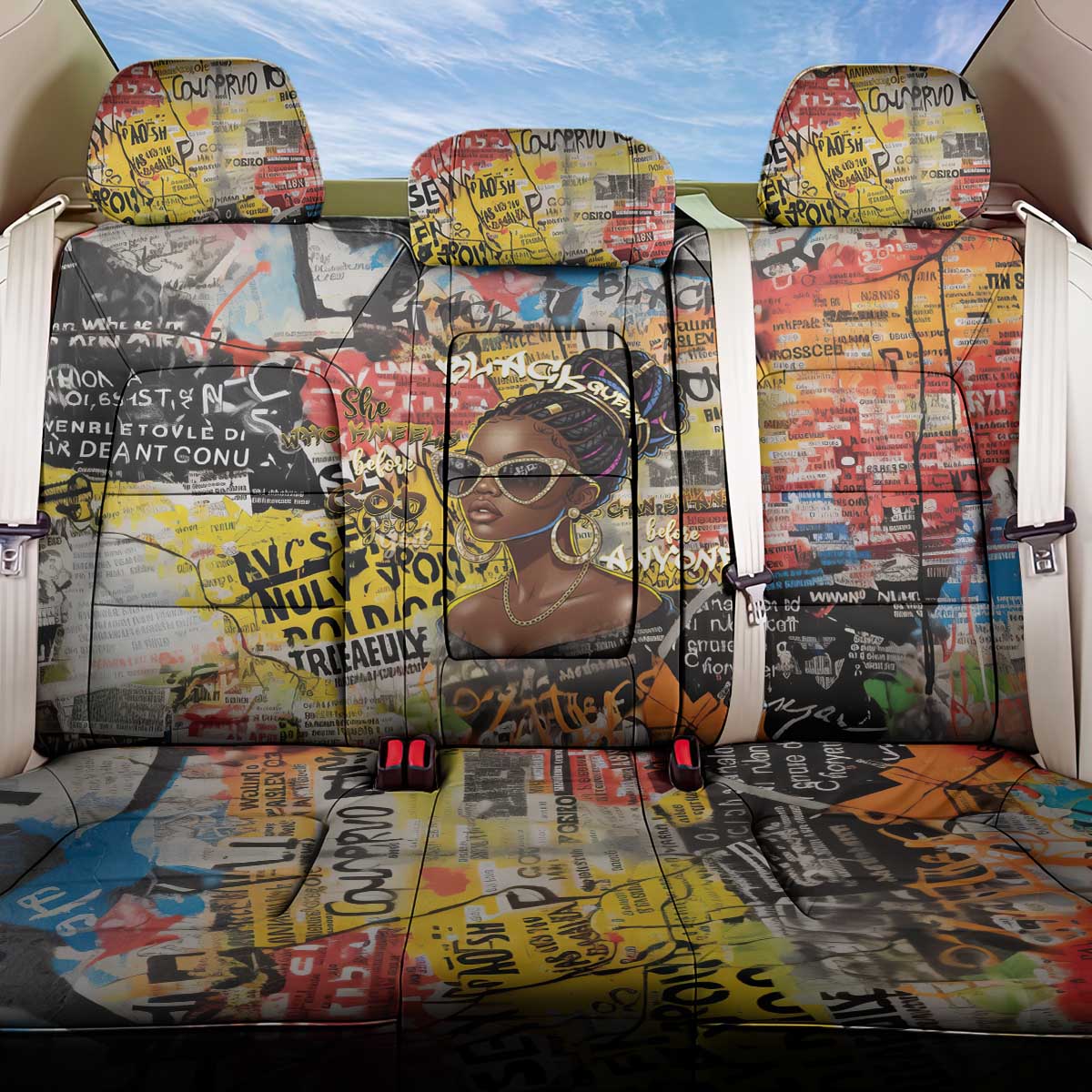 Black Her Story Graffiti Queen Back Car Seat Cover Black Woman Empowerment - Wonder Print Shop