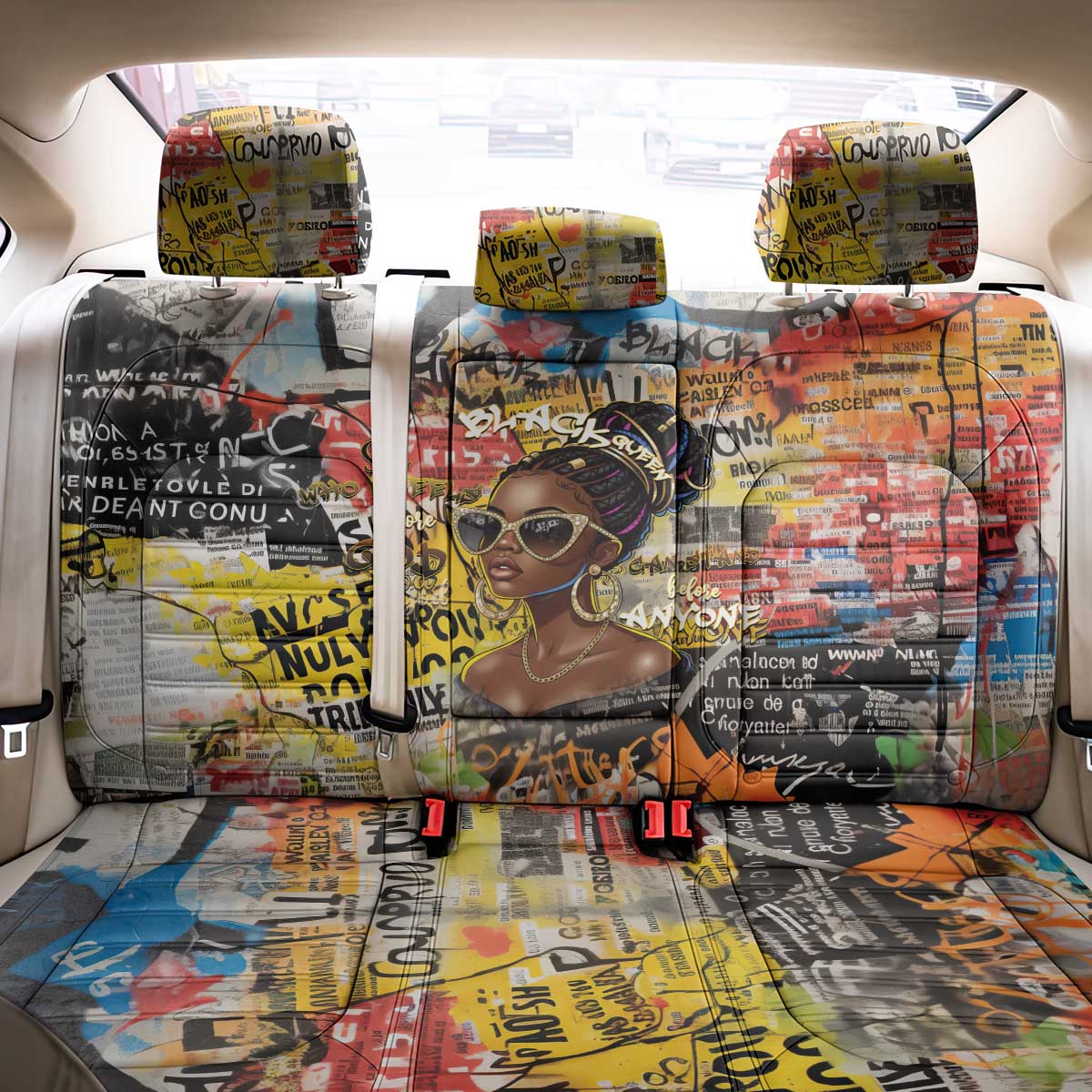 Black Her Story Graffiti Queen Back Car Seat Cover Black Woman Empowerment - Wonder Print Shop