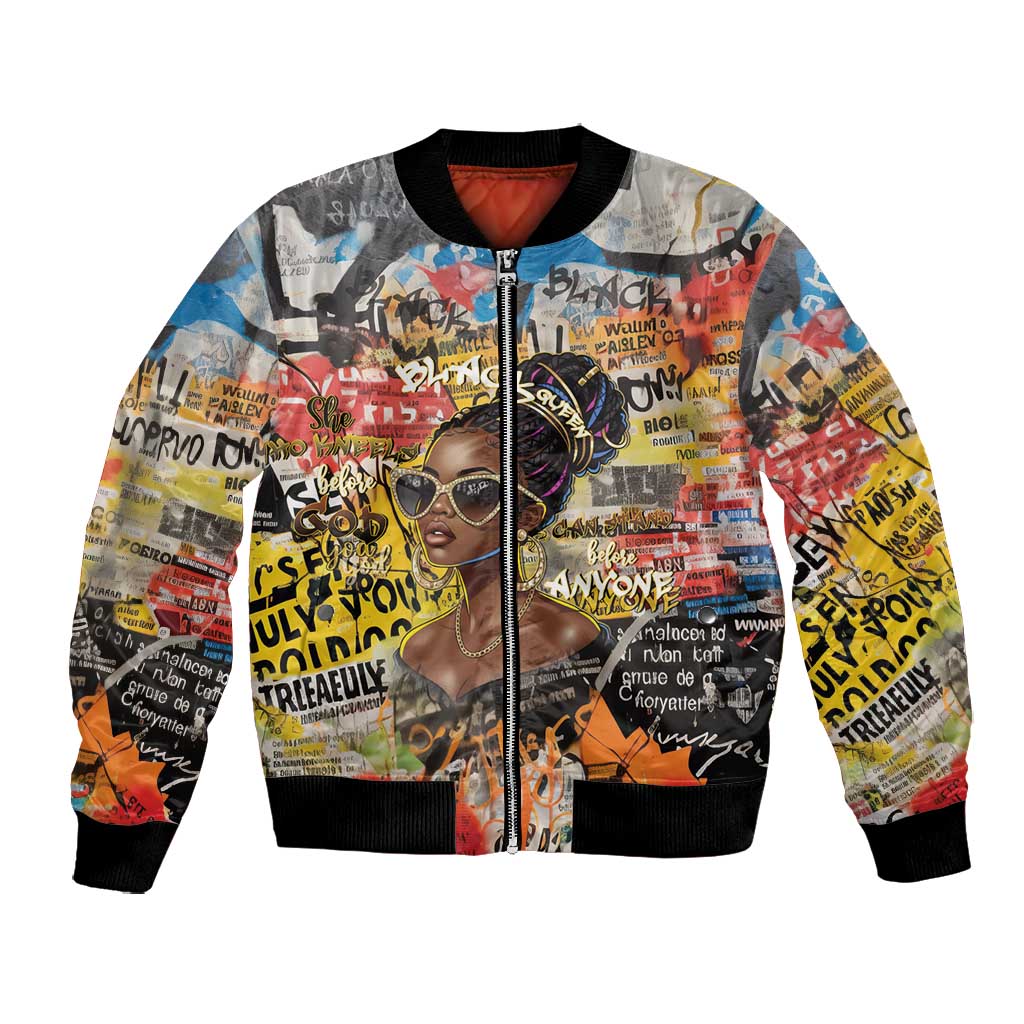 Black Her Story Graffiti Queen Bomber Jacket Black Woman Empowerment - Wonder Print Shop