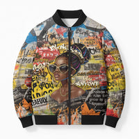 Black Her Story Graffiti Queen Bomber Puffer Jacket Black Woman Empowerment - Wonder Print Shop