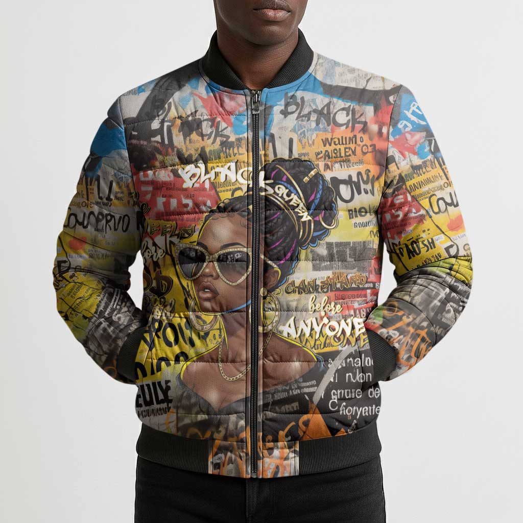 Black Her Story Graffiti Queen Bomber Puffer Jacket Black Woman Empowerment - Wonder Print Shop