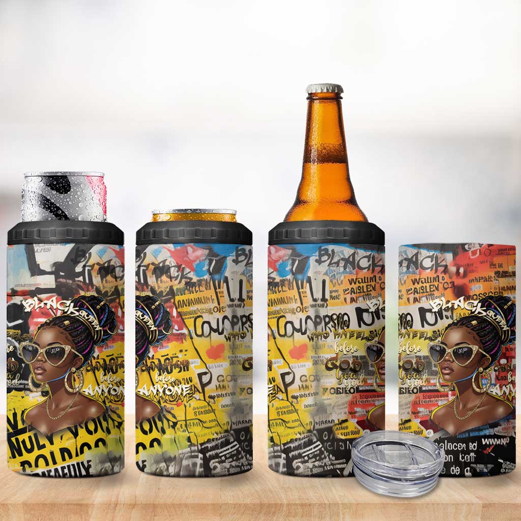 Black Her Story Graffiti Queen 4 in 1 Can Cooler Tumbler Black Woman Empowerment - Wonder Print Shop