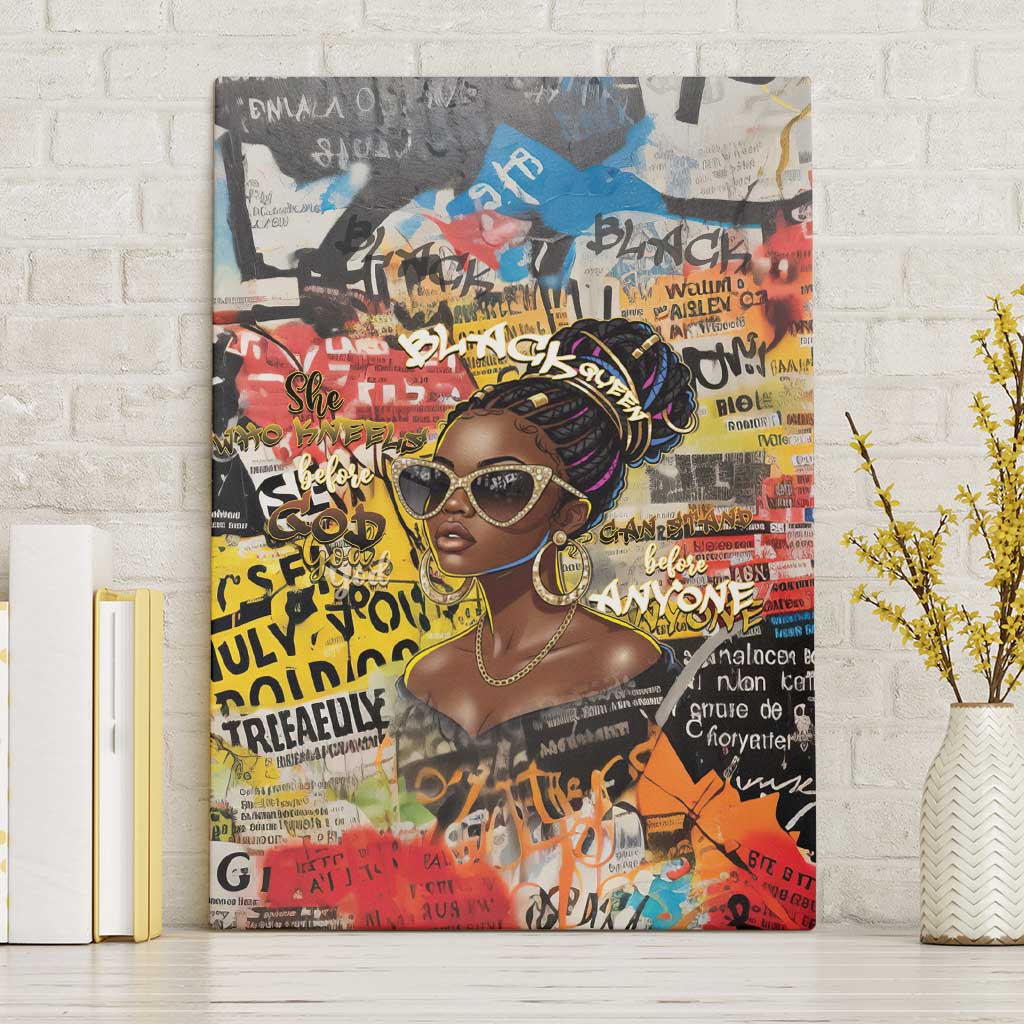 Black Her Story Graffiti Queen Canvas Wall Art Black Woman Empowerment - Wonder Print Shop