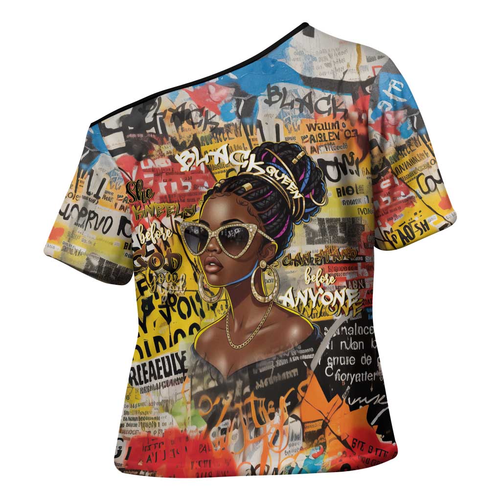 Black Her Story Graffiti Queen Cross Shoulder Shirt Black Woman Empowerment - Wonder Print Shop