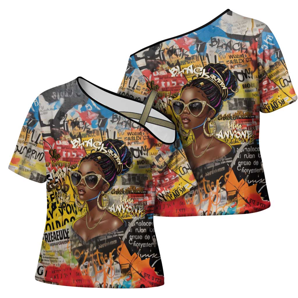 Black Her Story Graffiti Queen Cross Shoulder Shirt Black Woman Empowerment - Wonder Print Shop