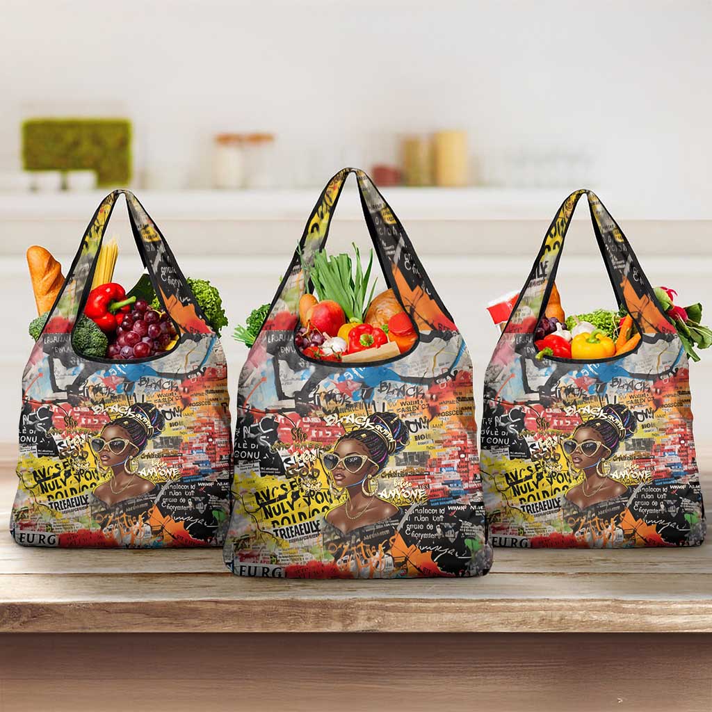 Black Her Story Graffiti Queen Grocery Bag Black Woman Empowerment - Wonder Print Shop
