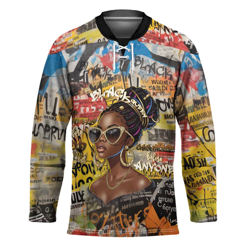 Black Her Story Graffiti Queen Hockey Jersey Black Woman Empowerment - Wonder Print Shop