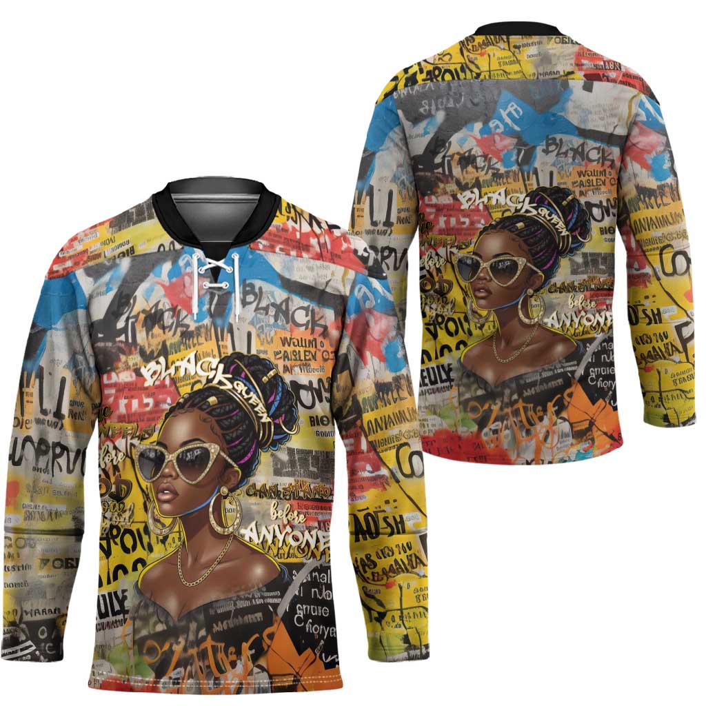 Black Her Story Graffiti Queen Hockey Jersey Black Woman Empowerment - Wonder Print Shop