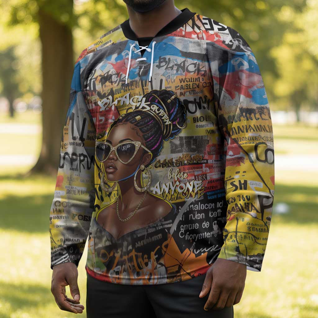 Black Her Story Graffiti Queen Hockey Jersey Black Woman Empowerment - Wonder Print Shop