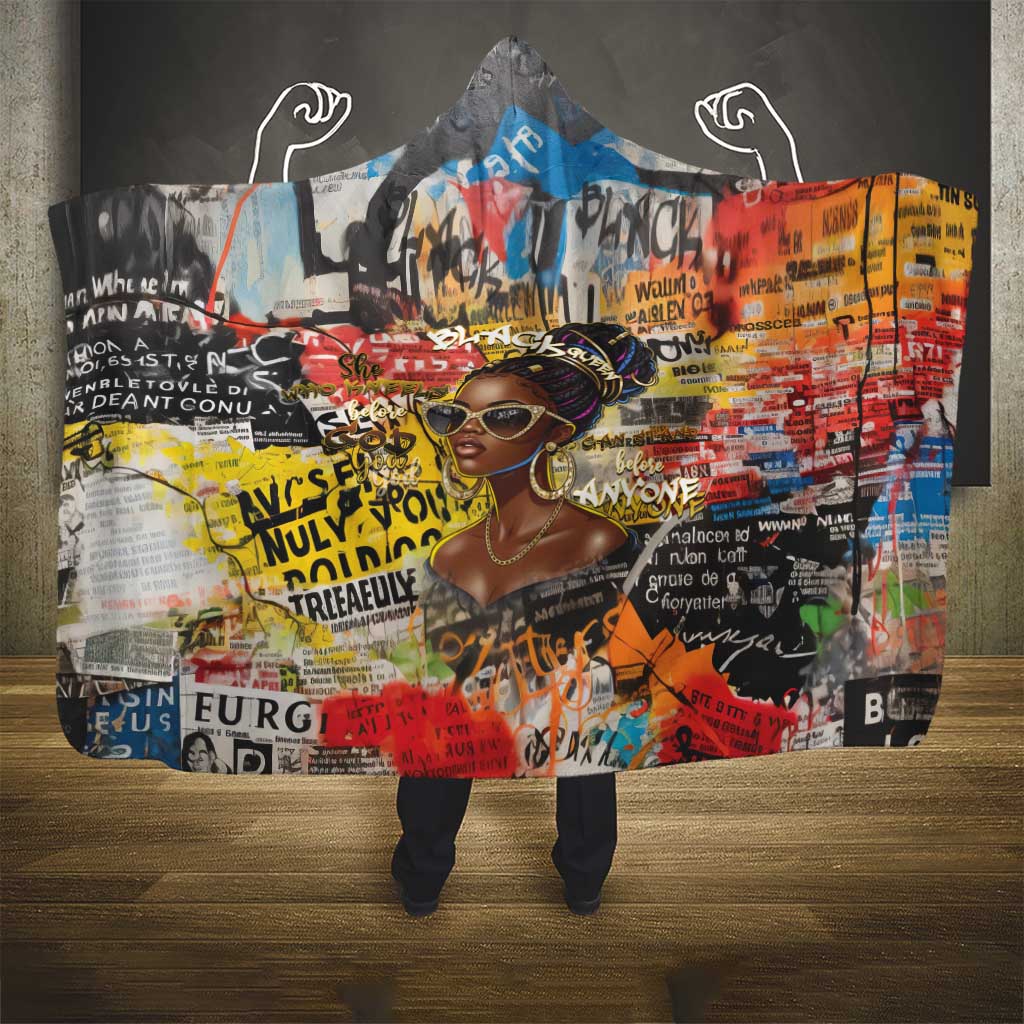 Black Her Story Graffiti Queen Hooded Blanket Black Woman Empowerment - Wonder Print Shop