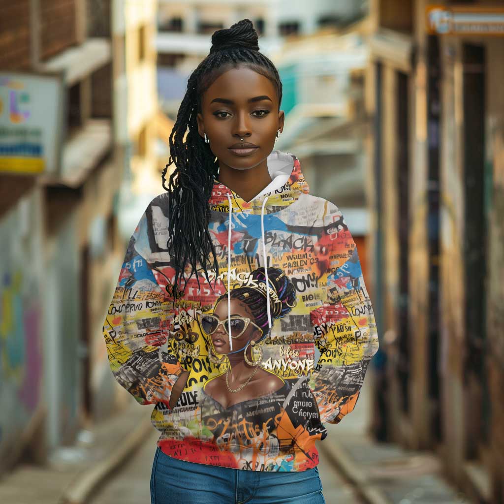 Black Her Story Graffiti Queen Hoodie Black Woman Empowerment - Wonder Print Shop